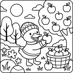 Bold and Easy Duck Animal Coloring Page - Cozy Moment Farm Bird Line Art Vector for Adults and Kids © Rs