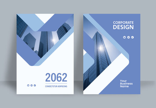 Business Report Cover Template &ndash;  Blue and White
Geometric Layout (A4)	
