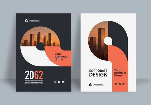 Business Report Cover Template &ndash;  Orange and Black Geometric Layout (A4)	
