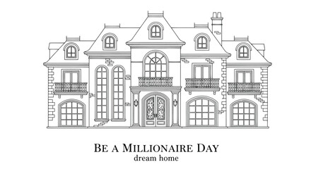 Fototapeta premium Vintage vector illustration set featuring a residential house and urban castle sketch silhouette with architectural roof and window design elements