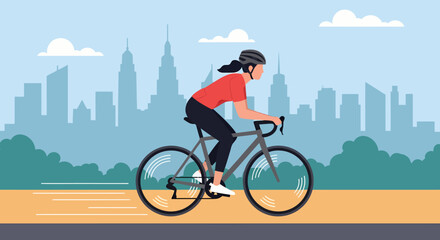 Fototapeta premium Woman Cycling in the City A Healthy and Active Lifestyle.
