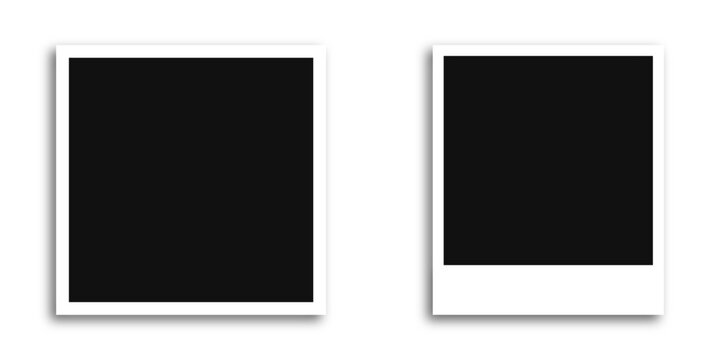 Realistic empty polaroid photo frame set. Instant picture frame mock up with shadow vector illustration on transparent background
