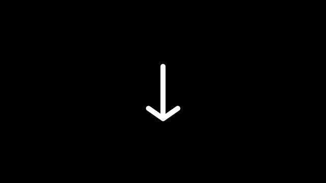 White arrow pointing down on black background indicates direction choice movement downward trend or decrease motion
