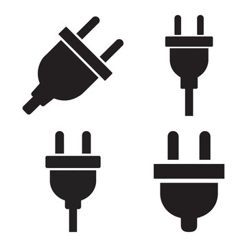 Group of four electrical plug icons on white background.