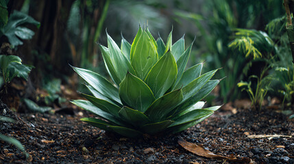 Fototapeta premium Isolated agave plant with spiky green leaves in a tropical garden ready to be planted