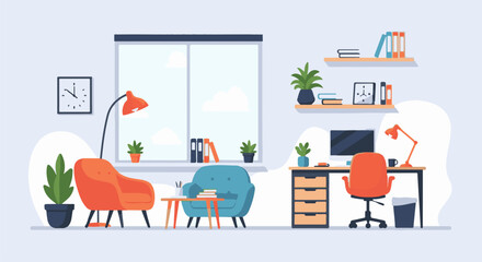 Fototapeta premium Cozy Home Office and Living Area Illustration 1.