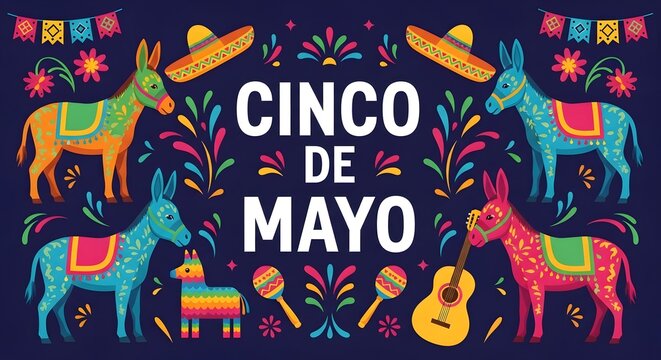 Cinco de mayo celebration with donkeys llamas and festive decorations