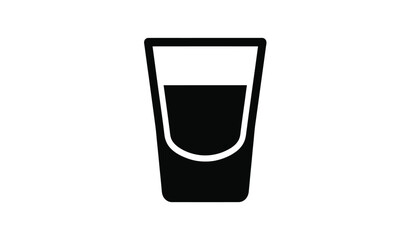 A simple black and white illustration depicts a short wide drinking glass filled with a dark liquid likely representing a shot high quality professional © ARSM D