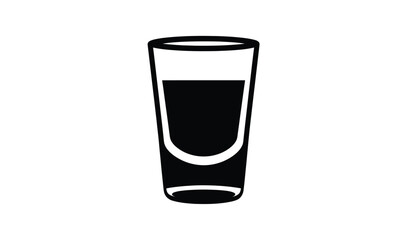 A strikingly simple black and white illustration depicts a classic shot glass partially filled with a dark liquid offering a minimalist aesthetic high quality © ARSM D