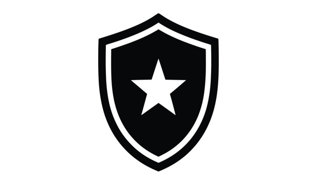 This stark image features a black shield shape prominently displaying a centered white five pointed star within its dark silhouette high quality professional detailed