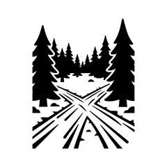 Fototapeta premium Crossroads of Nature: A striking illustration depicts a stylized landscape where a winding path converges with a dense forest.