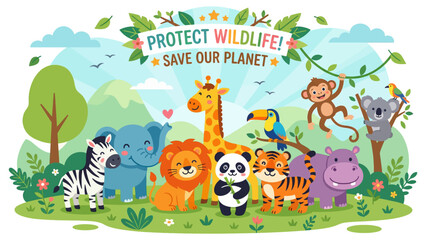 Fototapeta premium World Animal Day Cute Wildlife Vector Illustration_26