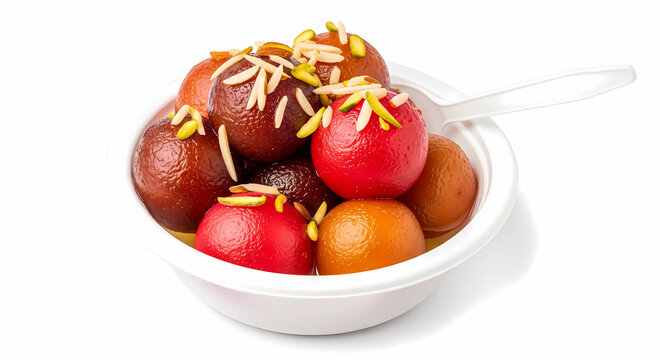 Festive Colored Gulab Jamun with Nuts in Disposable Serving Bowl