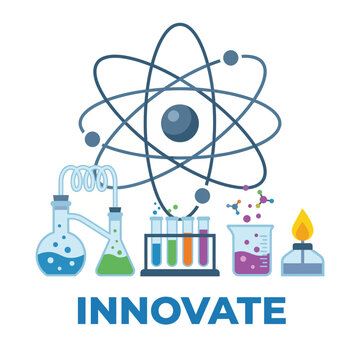 An engaging image that showcases scientific exploration with colorful laboratory tools and symbols of innovation, representing the dynamic world of discovery and experimentation.