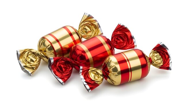 Colorful wrapped toffee candies arranged in a festive display