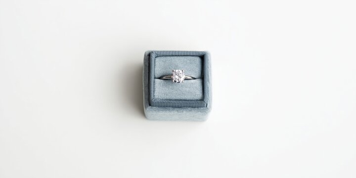 Solitaire engagement ring centered inside closed velvet box