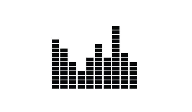 This graphic presents a black stylized waveform or equalizer display resembling sound waves or audio levels against a clean white background high quality professional