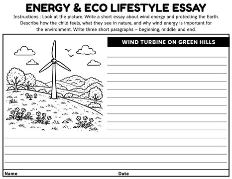 Energy and Eco Lifestyle Essay Writing Worksheets for Grades 4&ndash;6 | Creative Writing and Sentence Practice | Environmental Awareness Earth Day ELA and SEL Printable Resource for Upper Elementary