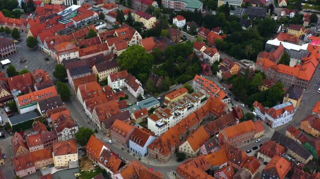 Aerial view of the old town of the city Schwabach in Germany, Bavaria on a late spring afternoon