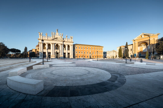 Basilica di San Giovanni in Laterano major christian cathedral on sunny day, Rome, Italy