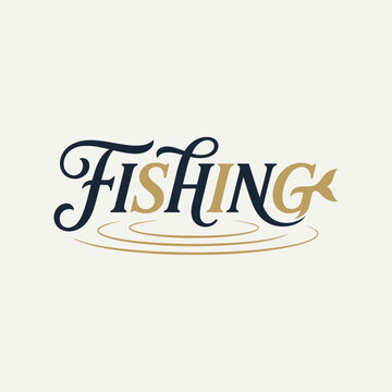 Stylized fishing emblem with fluid script typography and subtle aquatic ripples, capturing the essence of the angling sport