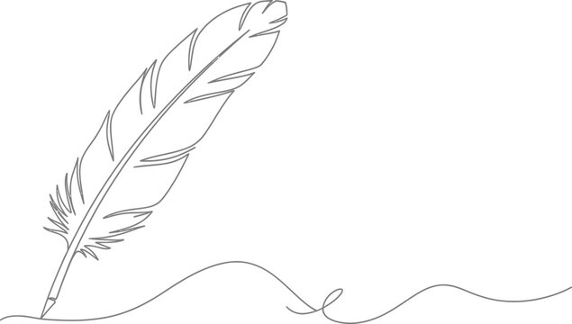 Continuous line drawing of a feather quill pen