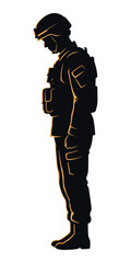 Fototapeta premium Silhouette of a Soldier Bowing Head in Respectful Pose with Subtle Glow