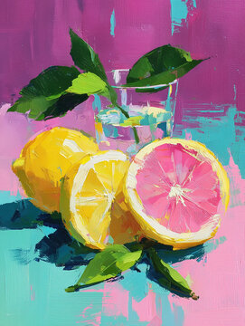 Impressionist Oil Painting of Fresh Lemons and Grapefruit with Vibrant Colors