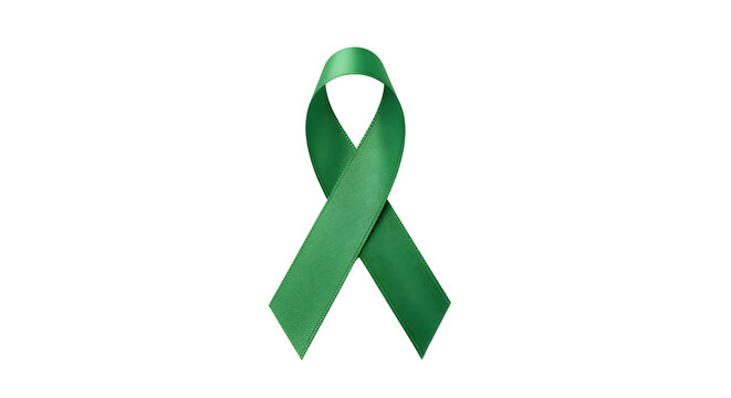 A green awareness ribbon for mental health isolated on white