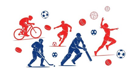 Obraz premium various sports icons with balls and bicycles on white background