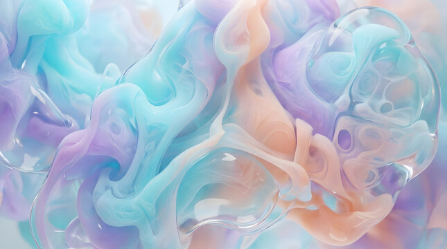 Abstract swirling pastel colored liquid ink in water background