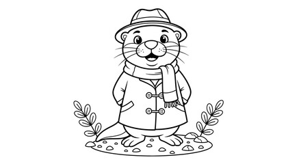 Naklejka premium Charming otter illustration a dapper creature in a coat and hat