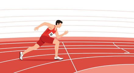 Obraz premium Athlete running on a red track, sprinting towards the finish line in a race