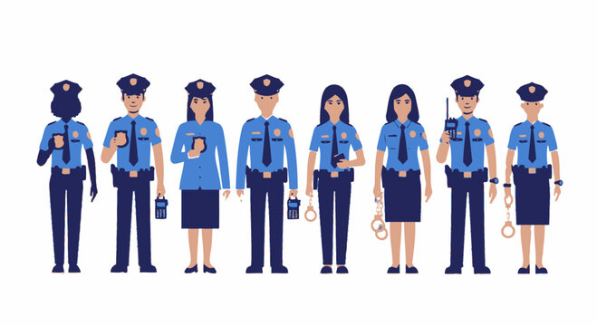 Diverse police officers group illustration