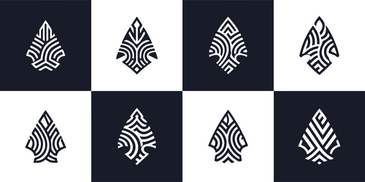 Geometric Tribal Arrowhead Icons for Outdoor Brand Identity