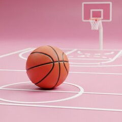 Obraz premium Basketball on a Pink Court - A Minimalist Sports Concept.