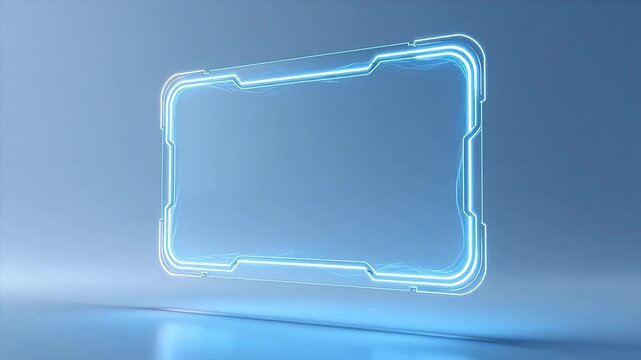 Futuristic neon square frame with mechanical details on blue background