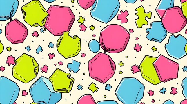 Neon candy gem scatter seamless repeat on ivory doodle