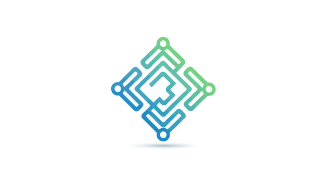 A 3D graphic design of a creative business logo and success symbol made of many spheres forming a geometric maze and puzzle solution shape