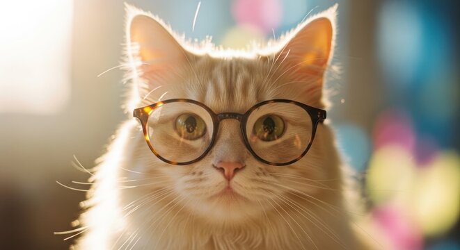 Adorable Ginger Cat with Glasses A Portrait of Feline Intelligence.