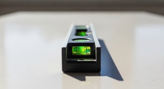 Digital level showing level on a white surface.