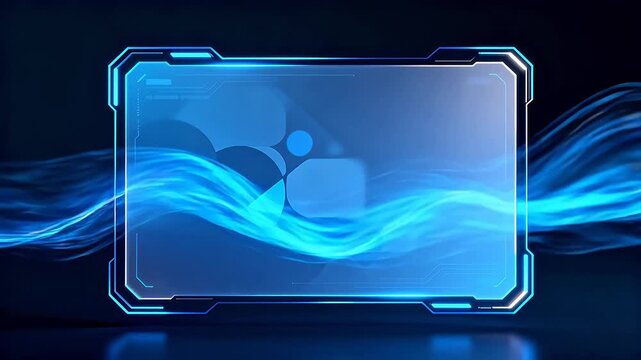 Futuristic blue holographic display with geometric shapes