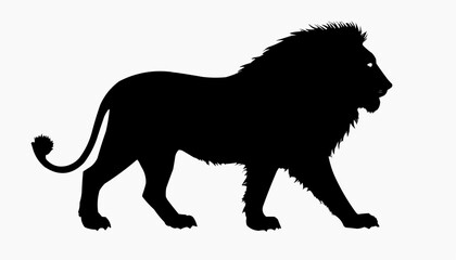 Obraz premium Lion silhouette, solid black fill, pure white background, smooth edges, high contrast.