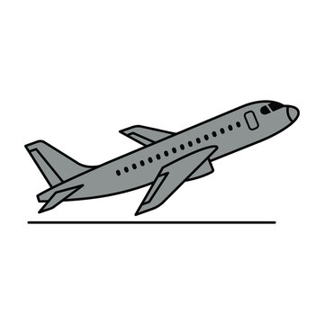Airplane taking off in the air gray illustration transportation concept