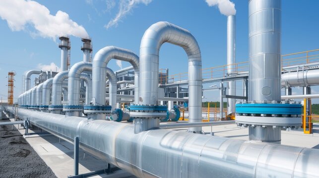 Wide-angle shot of a CCS facility at a power plant, illustrating the capture of CO2 emissions and the process of injecting captured carbon into underground geological formations for long-term storage