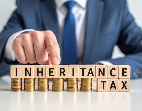 Inheritance Tax - Geschäftsmann zeigt auf das Wort "Inheritance Tax"