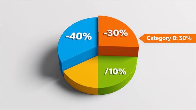 Colorful pie chart with percentage sections isolated on gray backgroun