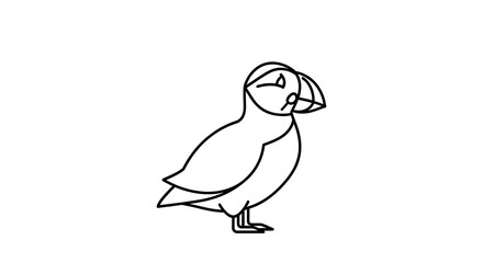 Fototapeta premium Puffin, black and white illustration, bird icon, minimalist design