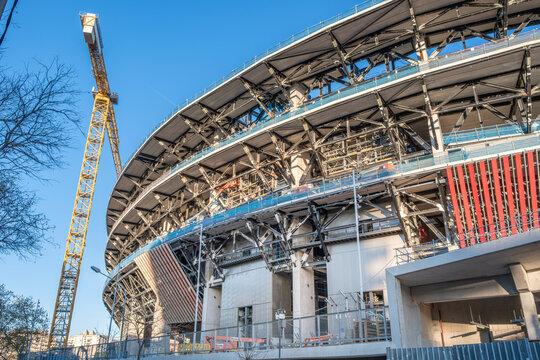 Renovation Works At Spotify Camp Nou Stadium, FC Barcelona, Construction Cranes And Steel Structure