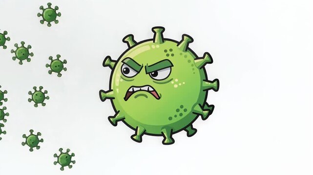 Angry Green Virus Monster Character Illustration Spreading Germs